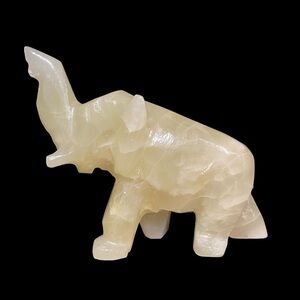 Vintage 1950s Hand Carved Beige Onyx Marble Elephant Figurine/Statue